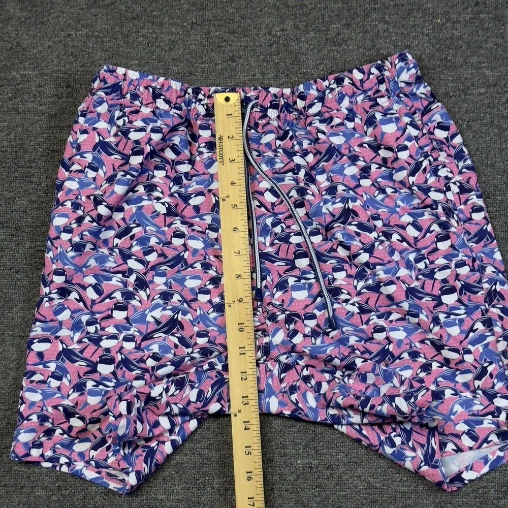 Peter Millar Seaside Mens Swim Trunks Medium Pink & Blue Orca Print Beach Surf